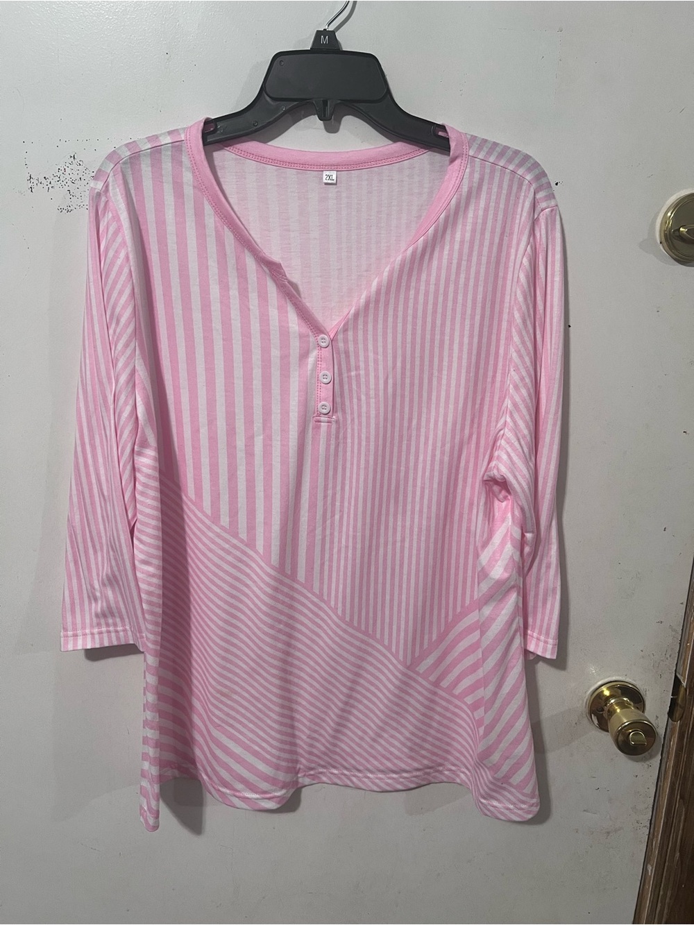 Amazon Pink & White Striped Henley-Style Women’s Top